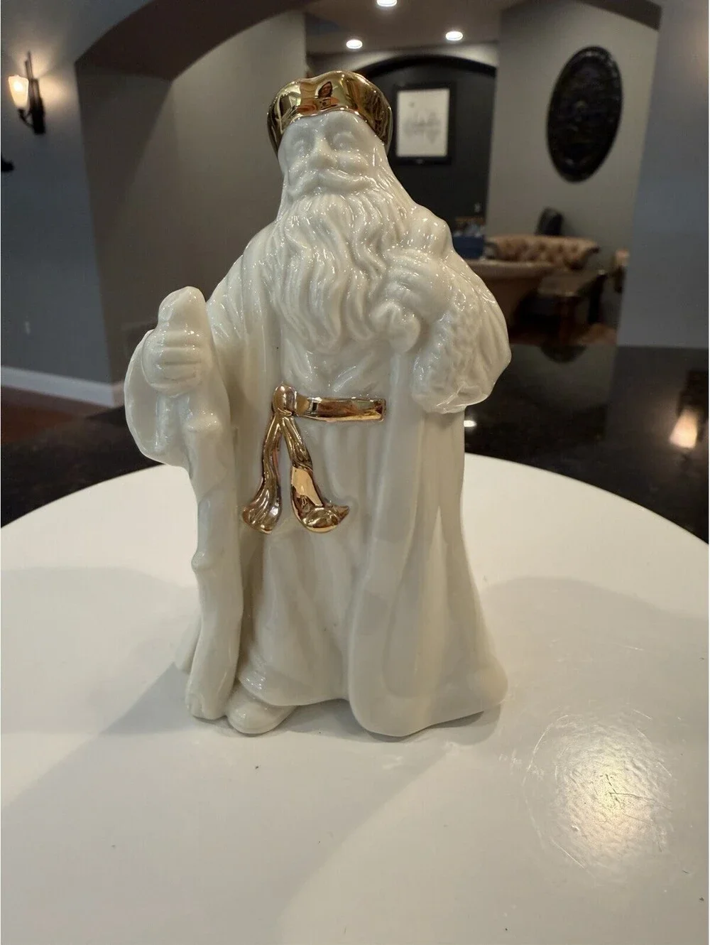 Vtg Lenox Santa’s With Gold Trim Handcrafted By Lennox Set Of 2 EUC
